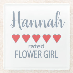 Bridal & Wedding Party 5 Heart Flower Girl Glass Coaster