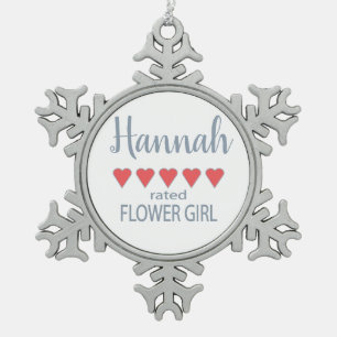 Bridal & Wedding Party 5 Heart Flower Girl Snowflake Pewter Christmas Ornament