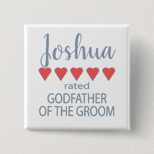 Bridal & Wedding Party 5 Heart Godfather of Groom 15 Cm Square Badge