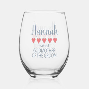 Bridal & Wedding Party 5 Heart Godmother of Groom Stemless Wine Glass