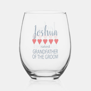 Bridal & Wedding Party 5 Heart Grandfather o Groom Stemless Wine Glass