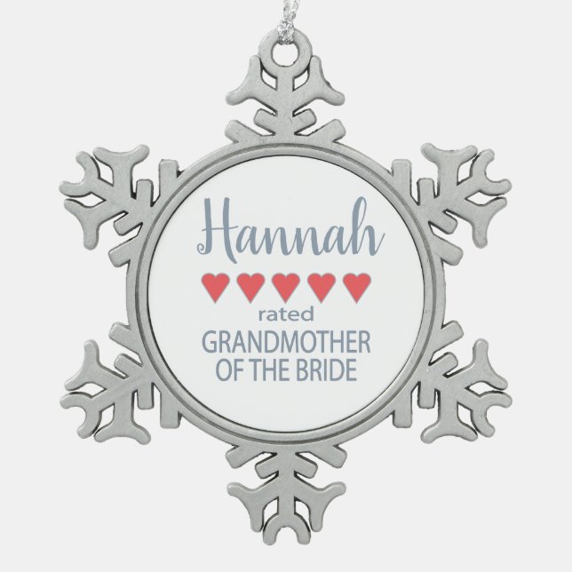 Bridal & Wedding Party 5 Heart Grandmother o Bride Snowflake Pewter Christmas Ornament (Front)