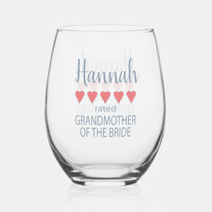Bridal & Wedding Party 5 Heart Grandmother o Bride Stemless Wine Glass