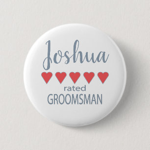 Bridal & Wedding Party 5 Heart Groomsman 6 Cm Round Badge
