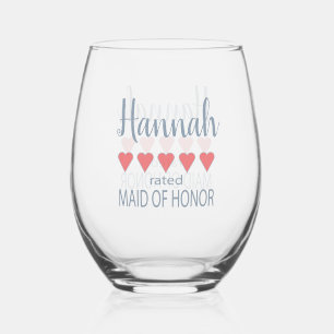 Bridal & Wedding Party 5 Heart Maid of Honour Stemless Wine Glass