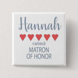 Bridal & Wedding Party 5 Heart Matron of Honour 15 Cm Square Badge