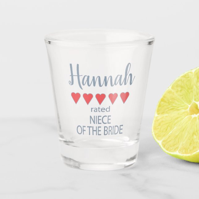 Bridal & Wedding Party 5 Heart Niece of Bride Shot Glass (Front)