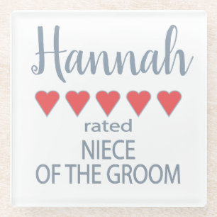 Bridal & Wedding Party 5 Heart Niece of Groom Glass Coaster