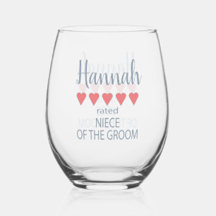 Bridal & Wedding Party 5 Heart Niece of Groom Stemless Wine Glass