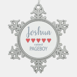 Bridal & Wedding Party 5 Heart Pageboy Snowflake Pewter Christmas Ornament