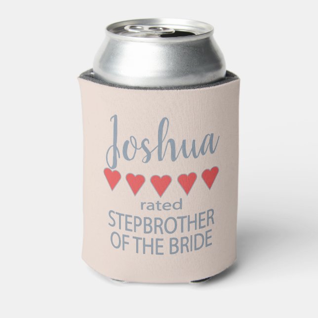 Bridal & Wedding Party 5 Heart Stepbrother o Bride Can Cooler (Can Back)