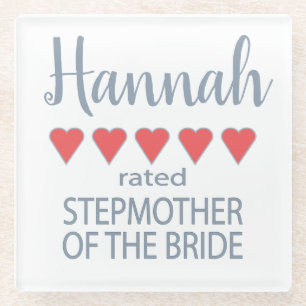 Bridal & Wedding Party 5 Heart Stepmother of Bride Glass Coaster