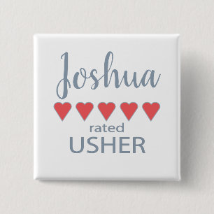 Bridal & Wedding Party 5 Heart Usher 15 Cm Square Badge