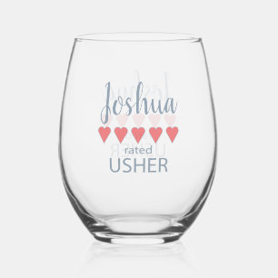 Bridal & Wedding Party 5 Heart Usher Stemless Wine Glass