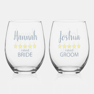 Bridal & Wedding Party 5 Star Bride & Groom Stemless Wine Glass