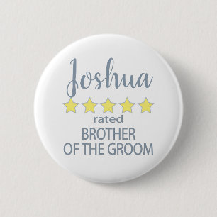 Bridal & Wedding Party 5 Star Brother of Groom 6 Cm Round Badge