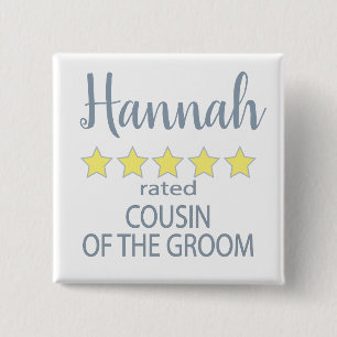 Bridal & Wedding Party 5 Star Cousin of Groom 15 Cm Square Badge