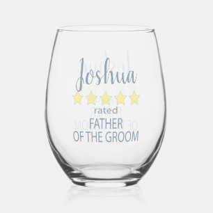 Bridal & Wedding Party 5 Star Father of Groom Stemless Wine Glass