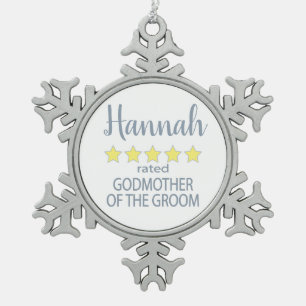 Bridal & Wedding Party 5 Star Godmother of Groom Snowflake Pewter Christmas Ornament