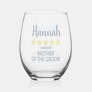 Bridal & Wedding Party 5 Star Mother 0f Groom Stemless Wine Glass