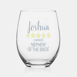Bridal & Wedding Party 5 Star Nephew of Bride Stemless Wine Glass
