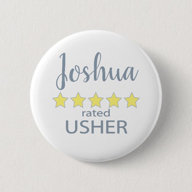 Bridal &amp; Wedding Party 5 Star Usher 6 Cm Round Badge (Front)