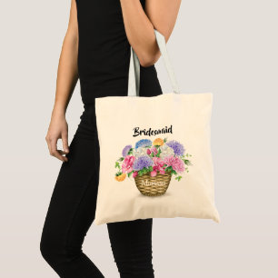 Bridal Wedding Party Watercolor Floral Basket Tote Bag