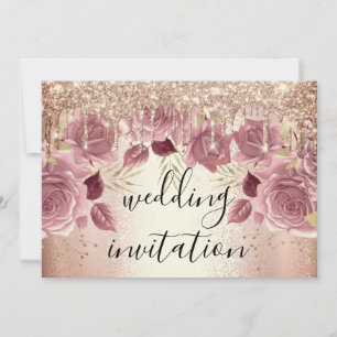 Bridal Wedding Rose Pink Drips Flowers I Invitation
