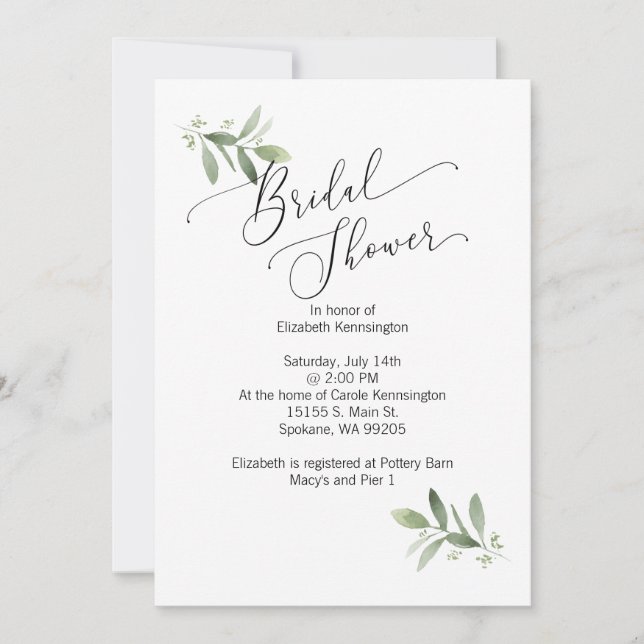 Bridal / Wedding Shower Invitation with eucalyptus (Front)