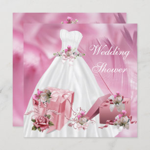 Bridal Wedding Shower Pretty White Pink Dress Invitation