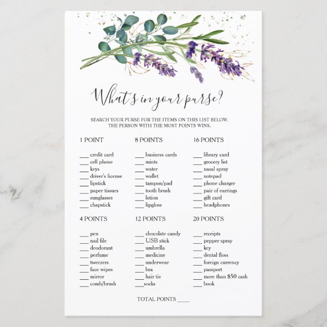 Bridal What's in Your Purse/Scramble Paper Sheet (Front)