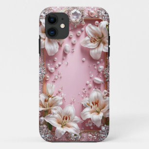 Bridal White Lily Floral Frame Style Case-Mate iPhone Case