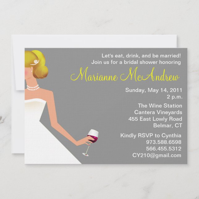 bridal wine invitation silver blonde pearls (Front)