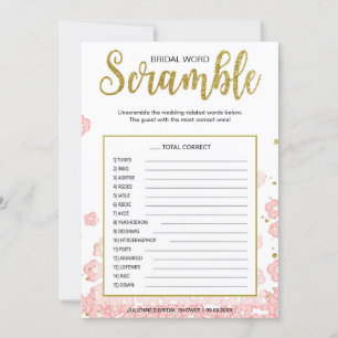 Bridal Word Scramble Game Pink and Gold Glitter