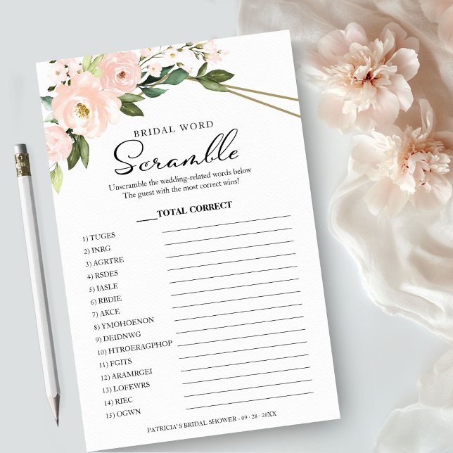 Bridal Word Scramble Game Pink Floral Game Flyer (Creator Uploaded)