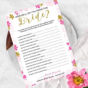 Bridal Word Scramble   Pink Gold Floral Invitation