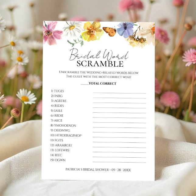Bridal Word Scramble Wildflower Boho Game card (Creator Uploaded)