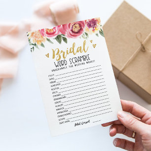 Bridal word scramble with Answers Game Card