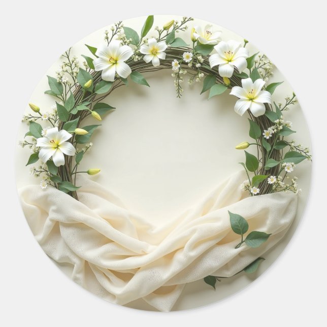 Bridal Wreath with Cloth at Bottom Classic Round Sticker (Front)