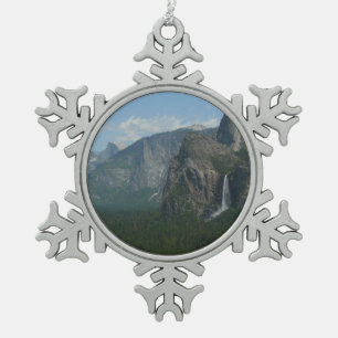 Bridalveil Falls and Half Dome at Yosemite Snowflake Pewter Christmas Ornament