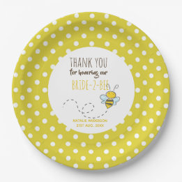 Bride 2 BEE Cute Yellow Polkadot Bridal Shower Paper Plate