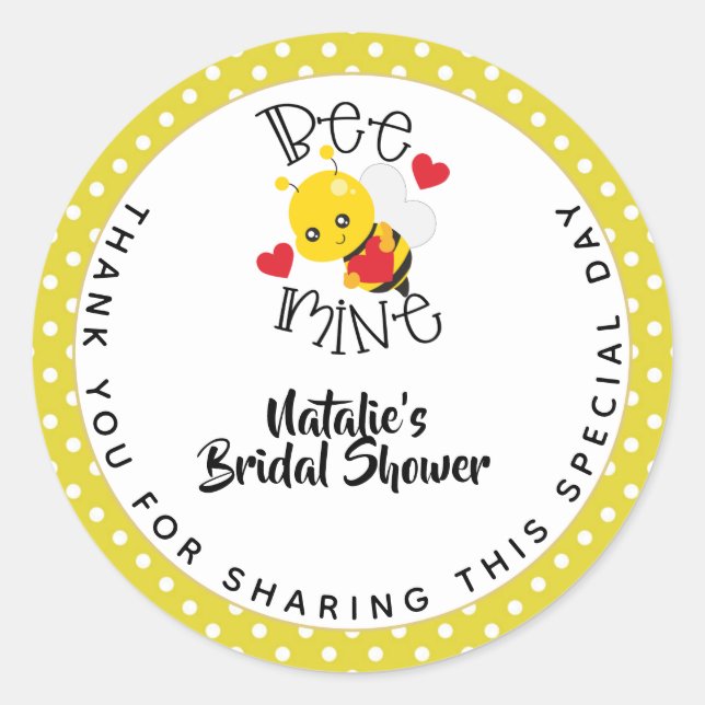 Bride 2 BEE Cute Yellow Wedding or Bridal Shower Classic Round Sticker (Front)