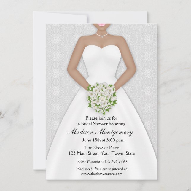 Bride, African American, Lace Look Shower Invitation (Front)
