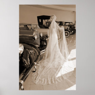 Bride And Antique Cars Poster