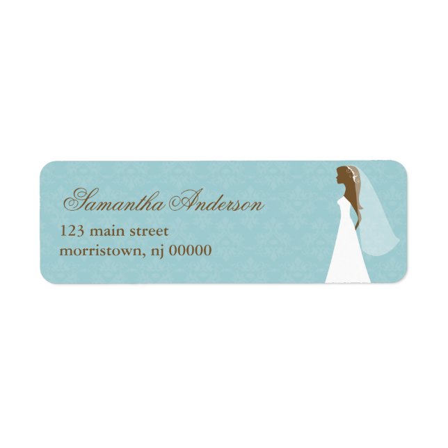 Bride and Blue Damask Bridal Shower Address Labels (Front)