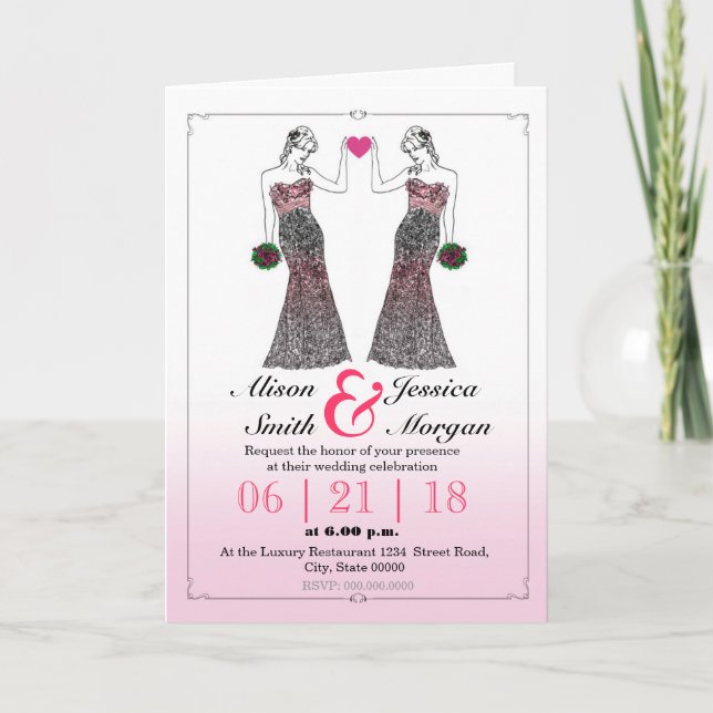 Bride and Bride - Lesbian wedding invitation (Front)