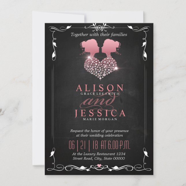 Bride and Bride - Two Brides Wedding  - Lesbian Invitation (Front)