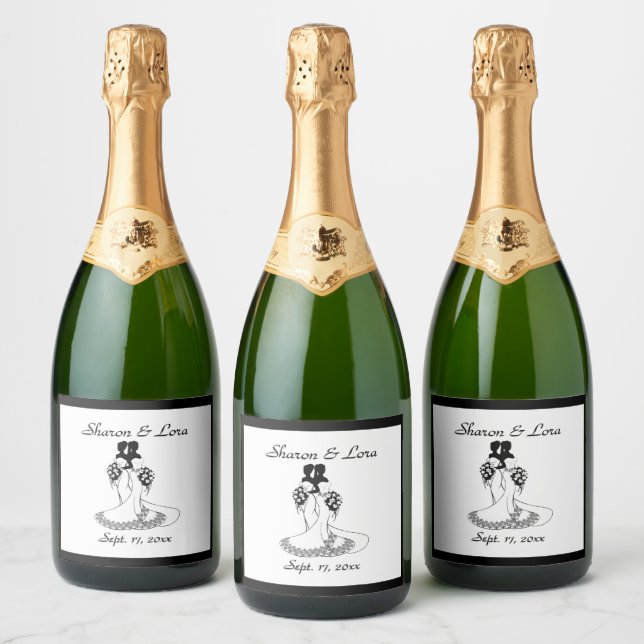 Bride and Bride Wedding Personalised Sparkling Win Sparkling Wine Label (Bottles)