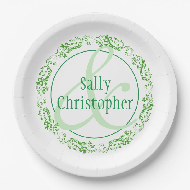 Bride and Bridegroom's Names Together Paper Plate (Front)