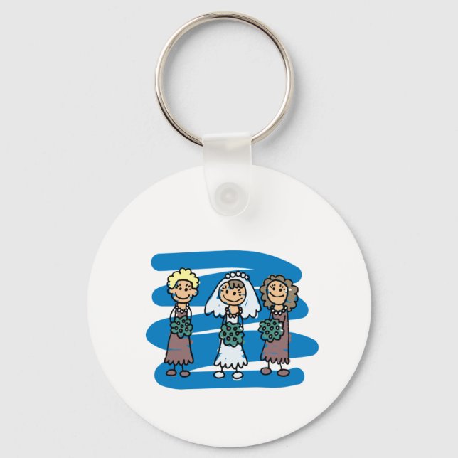 Bride And Bridesmaids Pose For Wedding Picture Key Ring (Front)